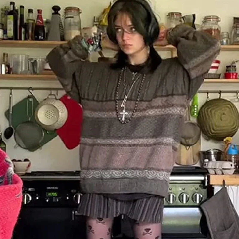 2000s Vintage  Striped  Y2K Preppy Style Sweater