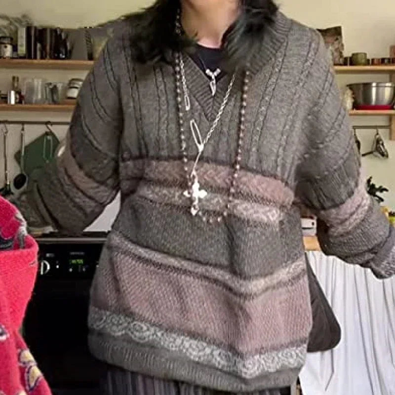 2000s Vintage  Striped  Y2K Preppy Style Sweater