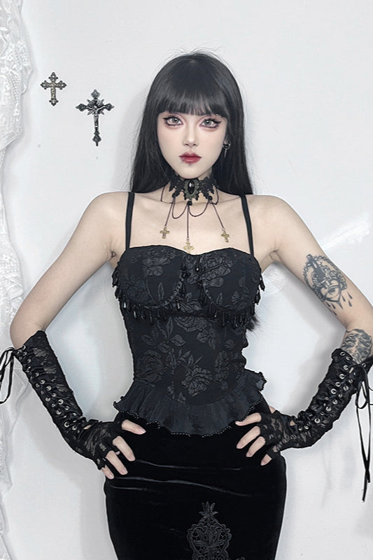 Vintage Jacquard Beaded Cami Corset