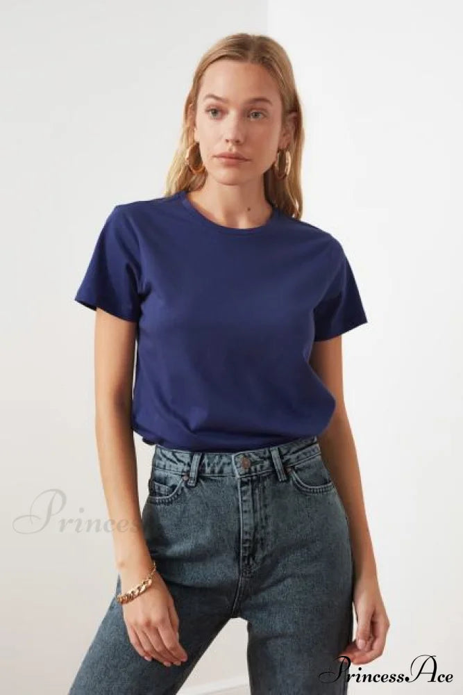 Cotton Single Jersey Cycling Neck Basic Knitted T-Shirt
