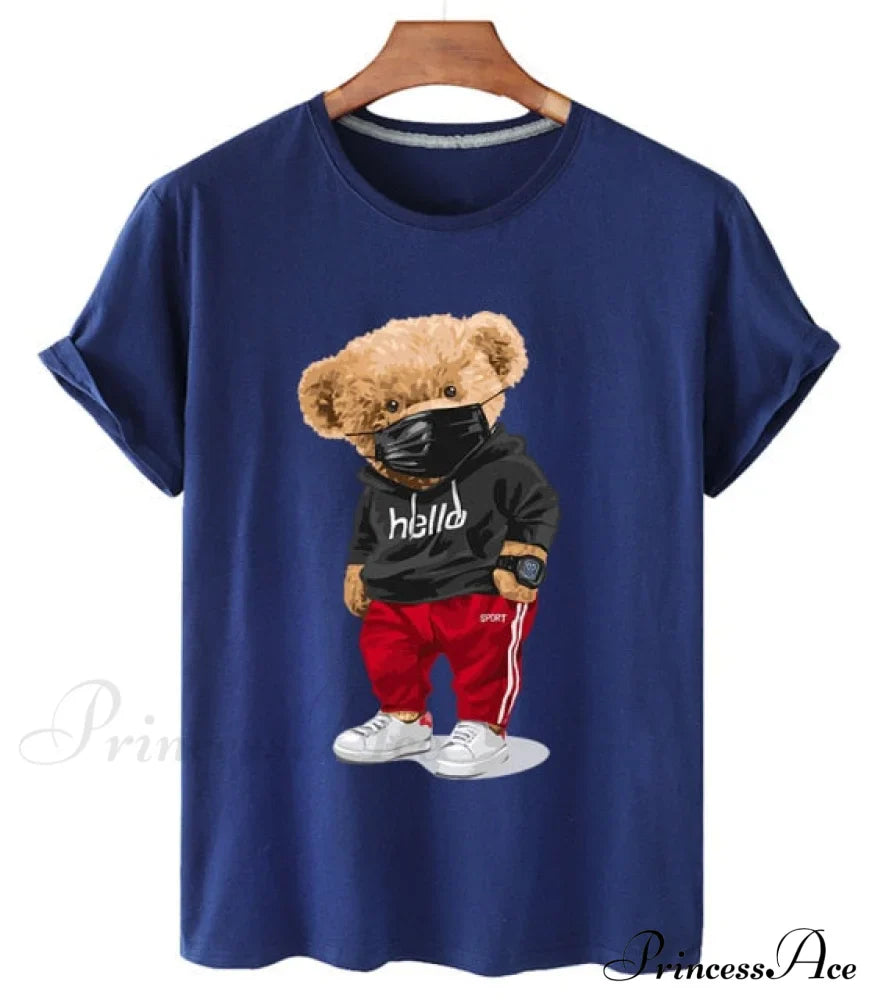 Cotton Sports Mask Bear Print Short-sleeved T-shirt