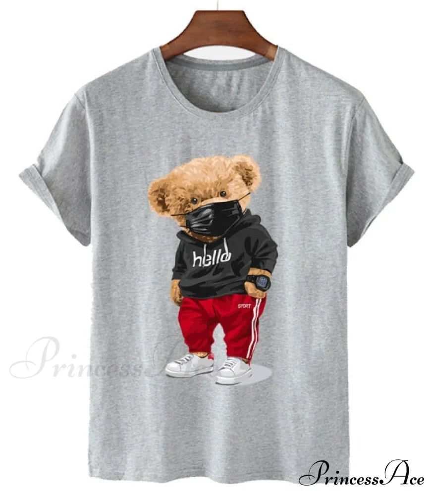 Cotton Sports Mask Bear Print Short-sleeved T-shirt