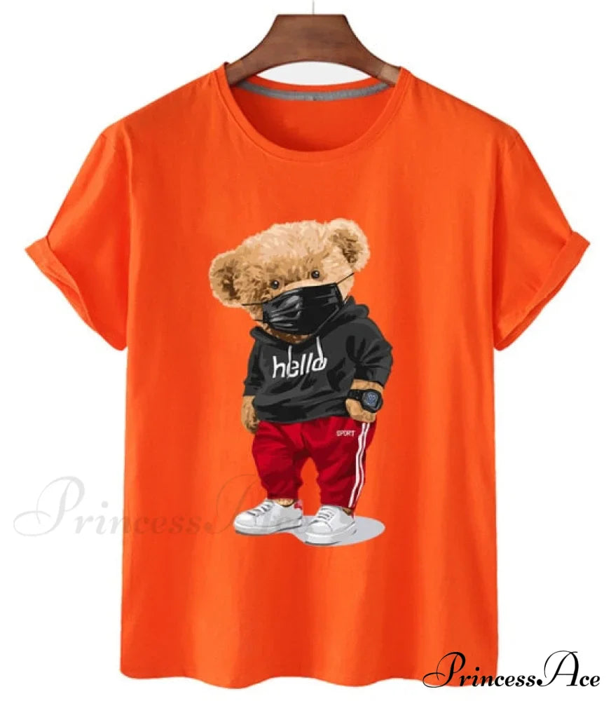 Cotton Sports Mask Bear Print Short-sleeved T-shirt