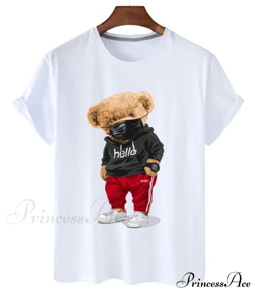 Cotton Sports Mask Bear Print Short-sleeved T-shirt