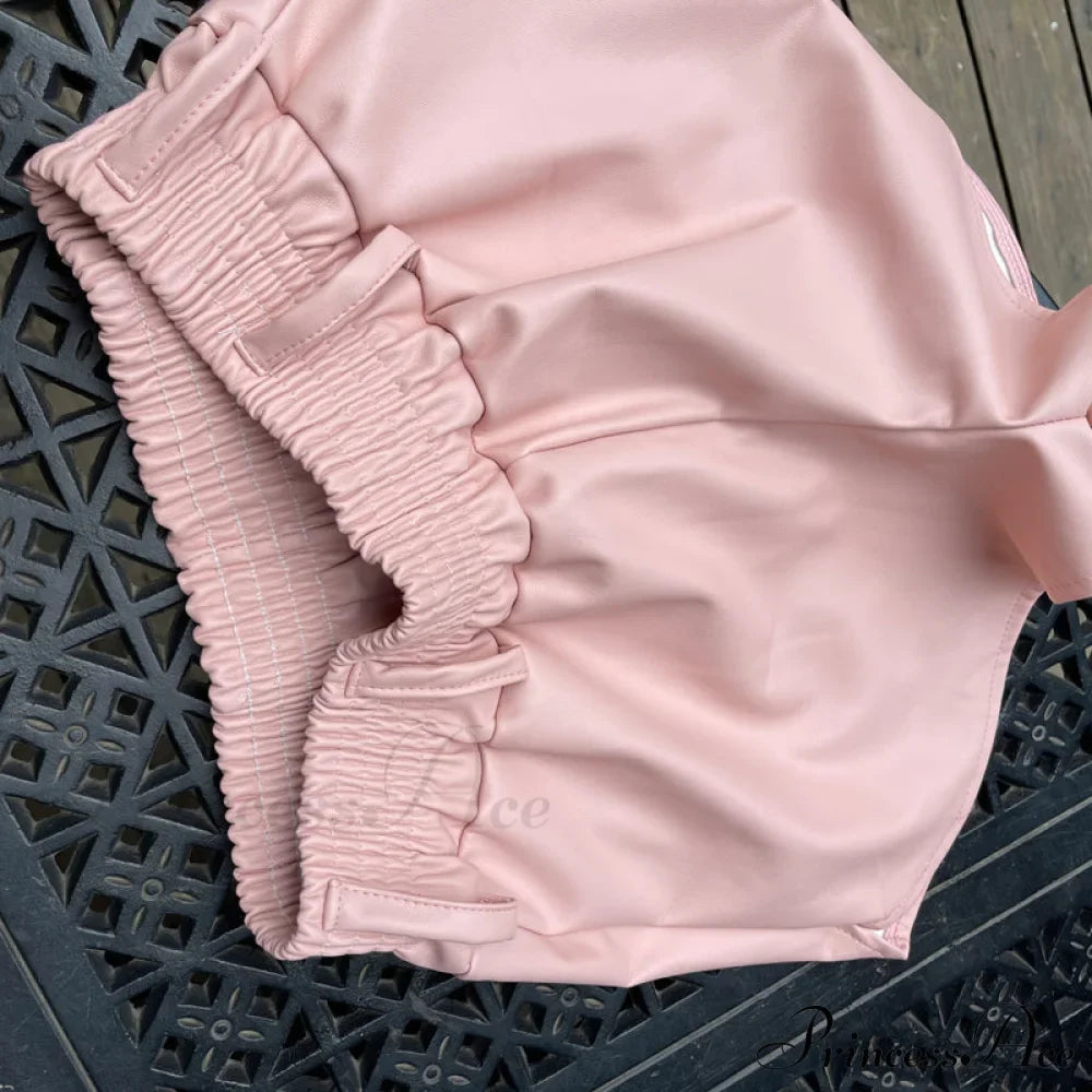 Elastic High Waist White PU Shorts