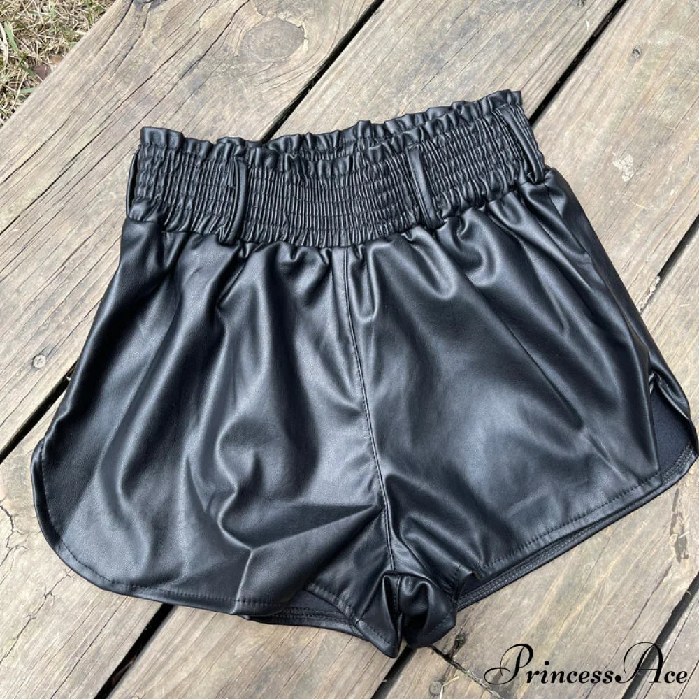 Elastic High Waist White PU Shorts