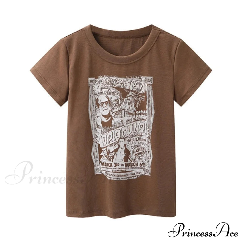 Fashion Ladies Cute Cartoon Print Short Tees