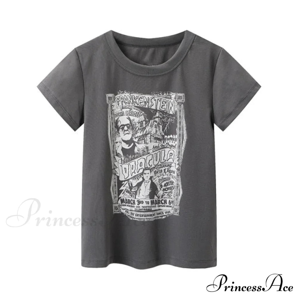 Fashion Ladies Cute Cartoon Print Short Tees