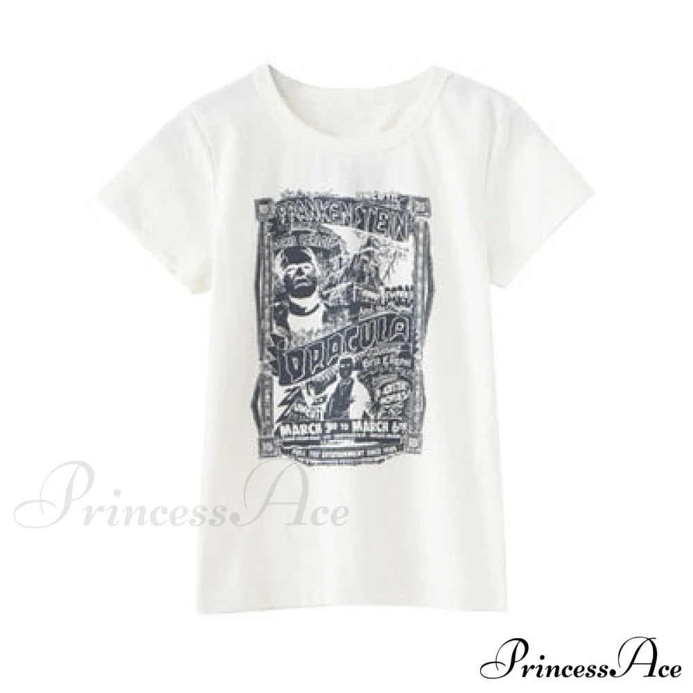 Fashion Ladies Cute Cartoon Print Short Tees