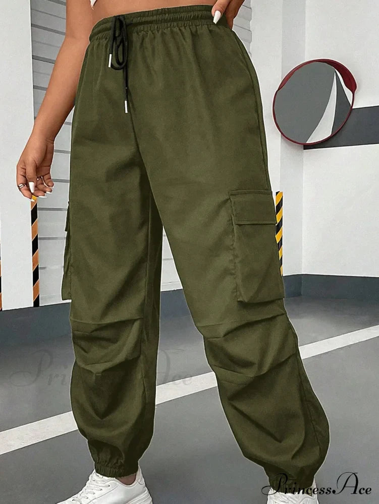 Flap Pocket Side Drawstring Waist Cargo Pants