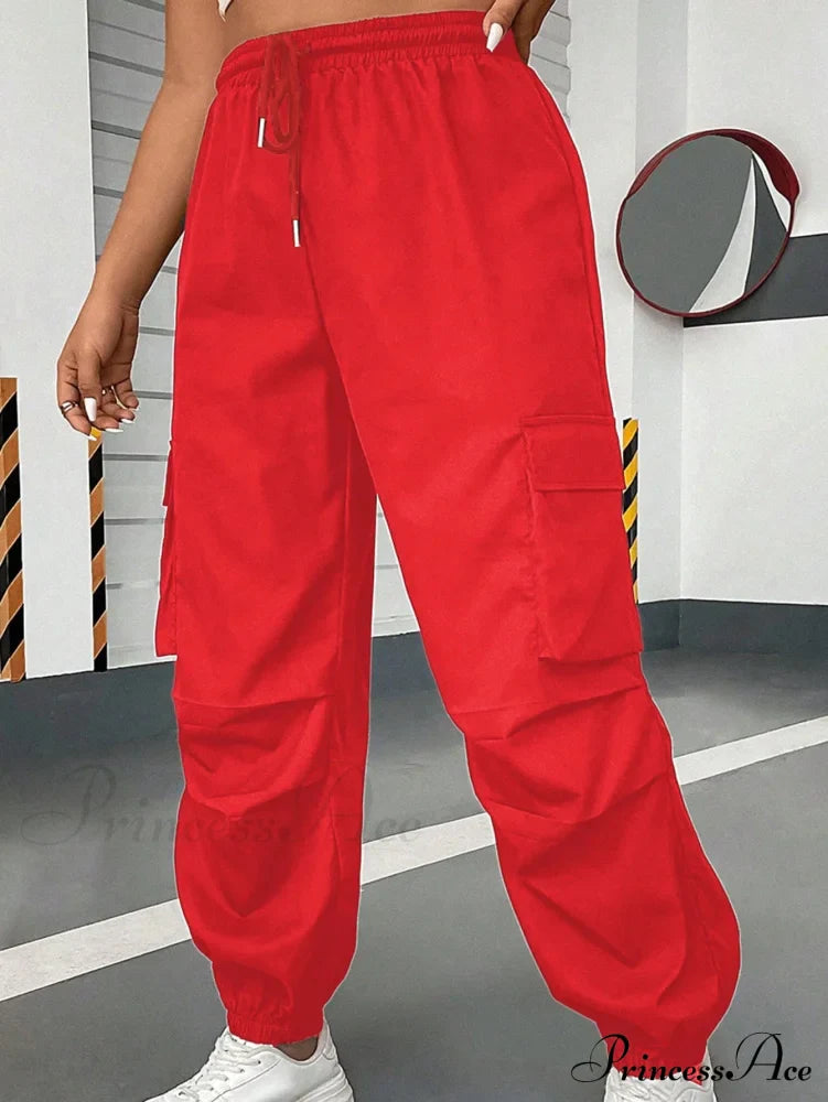 Flap Pocket Side Drawstring Waist Cargo Pants