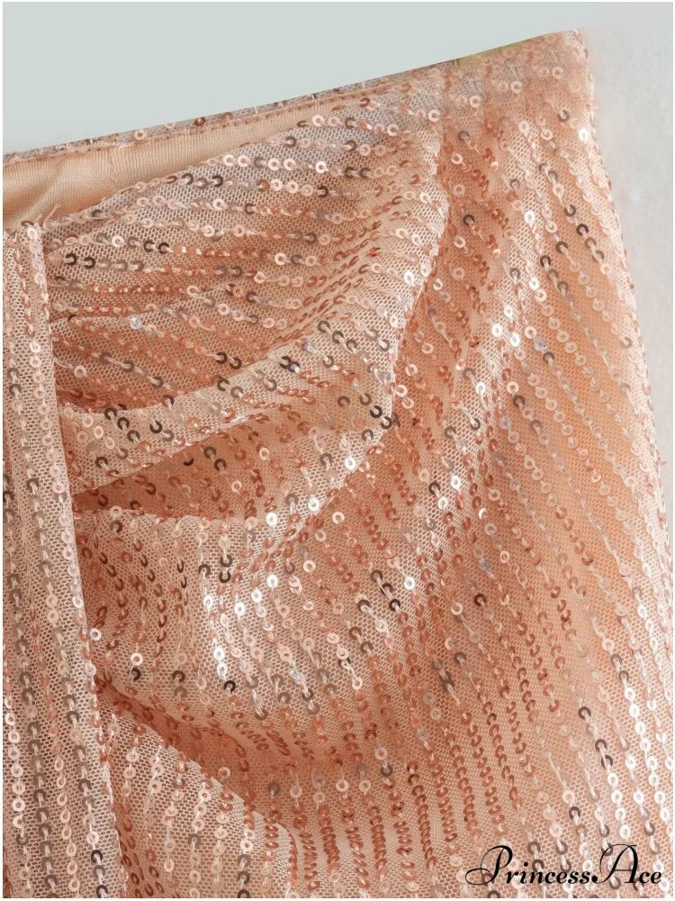 Pleated Sequin Vintage Fall Back Zipper Skirt