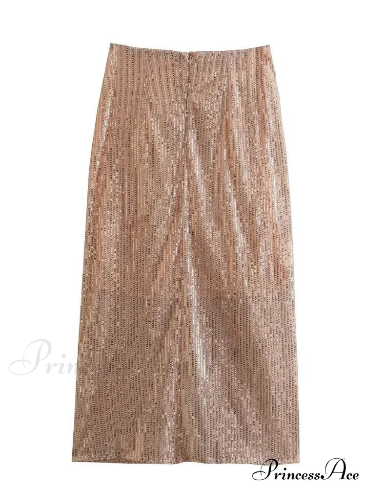 Pleated Sequin Vintage Fall Back Zipper Skirt