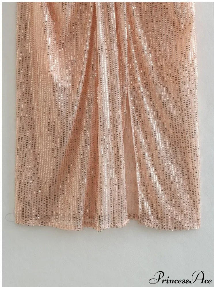 Pleated Sequin Vintage Fall Back Zipper Skirt