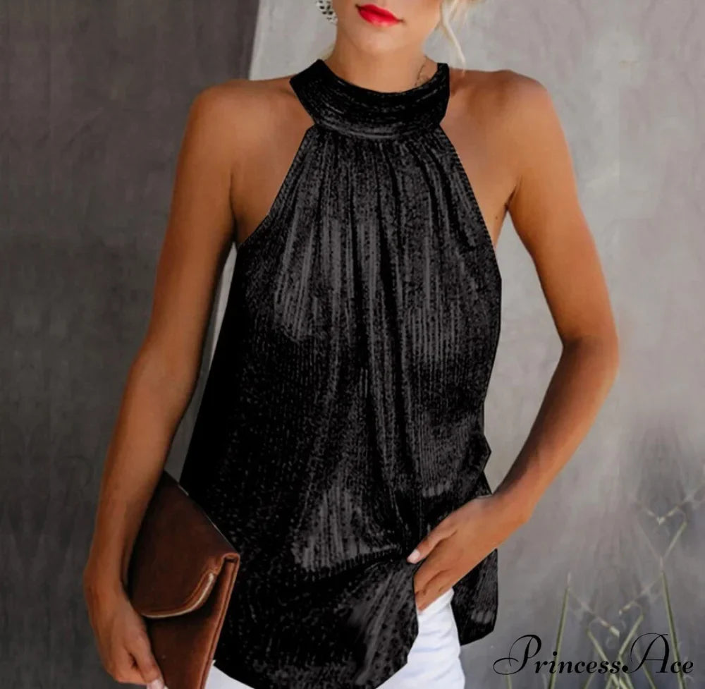 Sequin Glitter Strappy Hang-Neck Swing Clubwear Party Night Tank