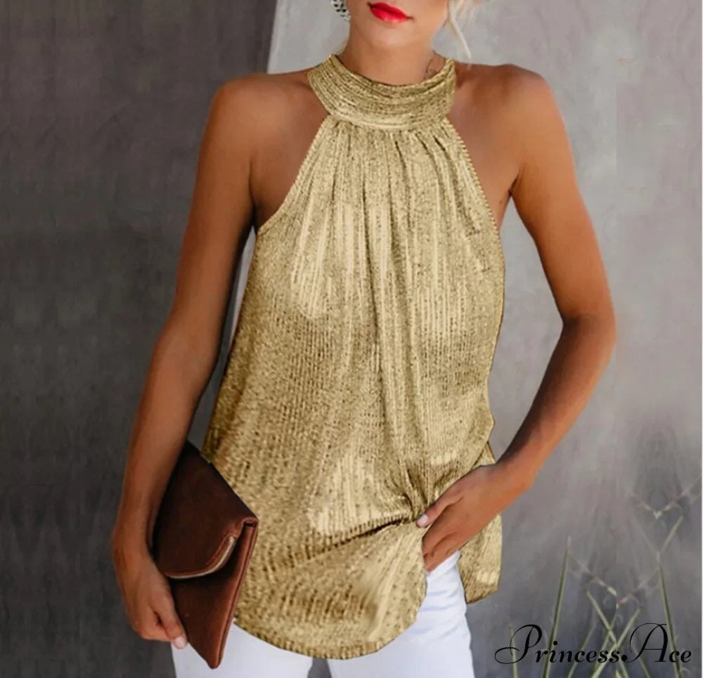 Sequin Glitter Strappy Hang-Neck Swing Clubwear Party Night Tank