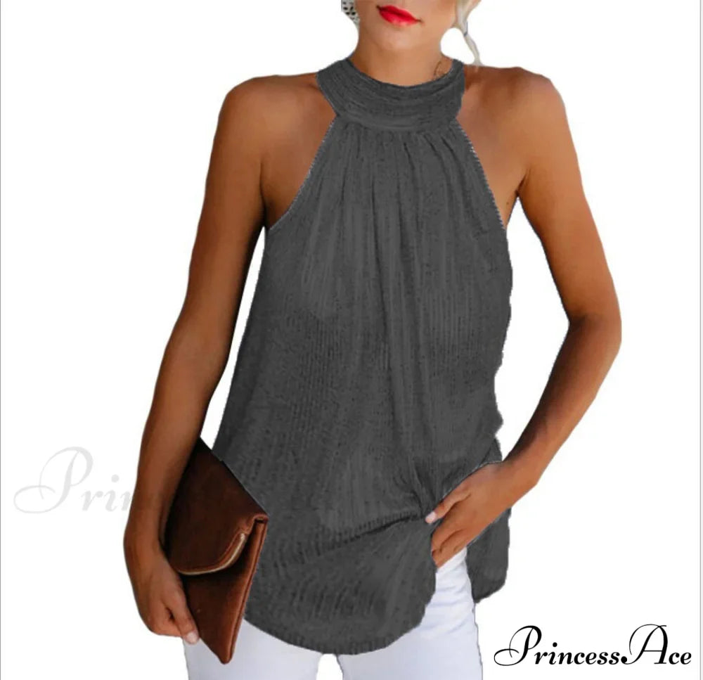 Sequin Glitter Strappy Hang-Neck Swing Clubwear Party Night Tank