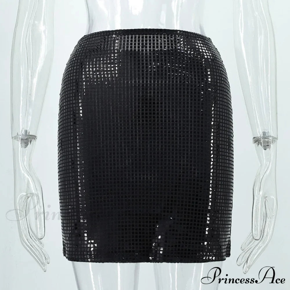 Shiny Sequins Chic Bodycon Solid Color Mini Skirt