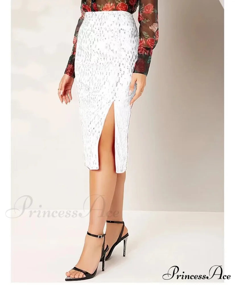 Side Slit Solid Color Tight Over Knee Slim Skirt