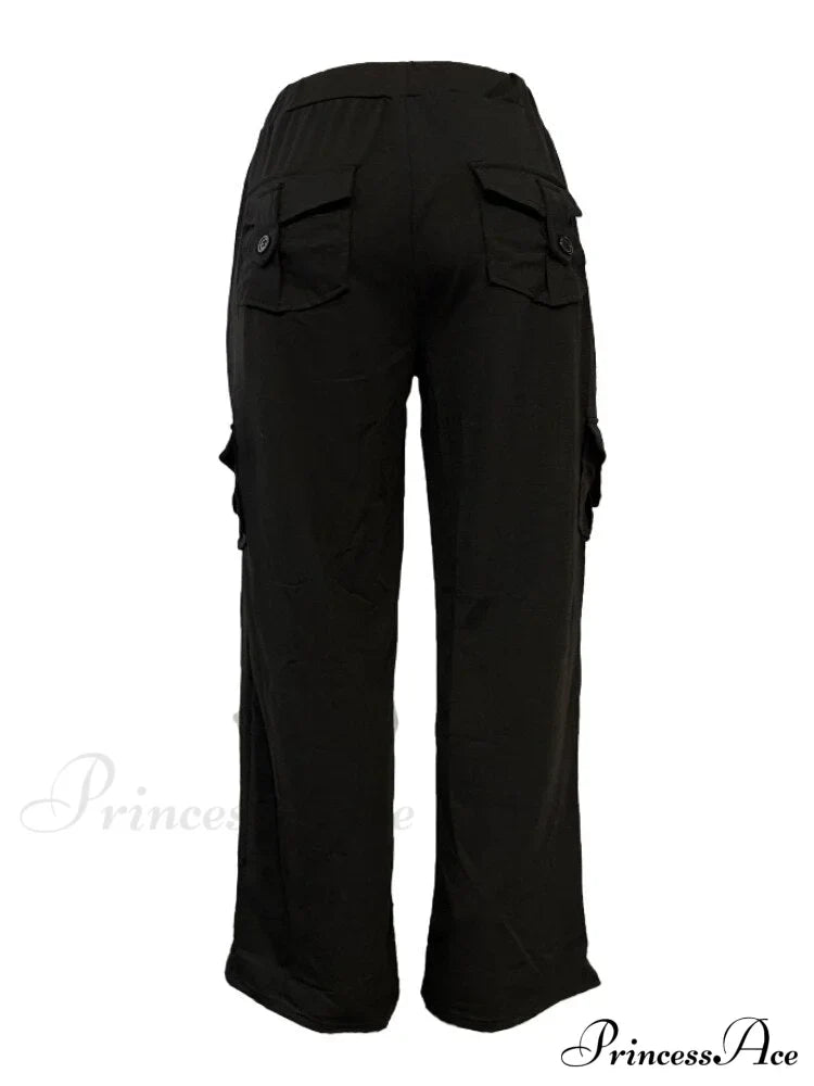Solid Color Cargo Jogger Drawstring Elastic Waist Trousers