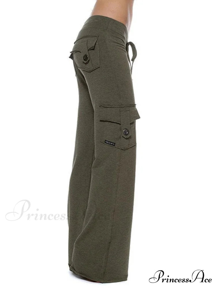 Solid Color Cargo Jogger Drawstring Elastic Waist Trousers
