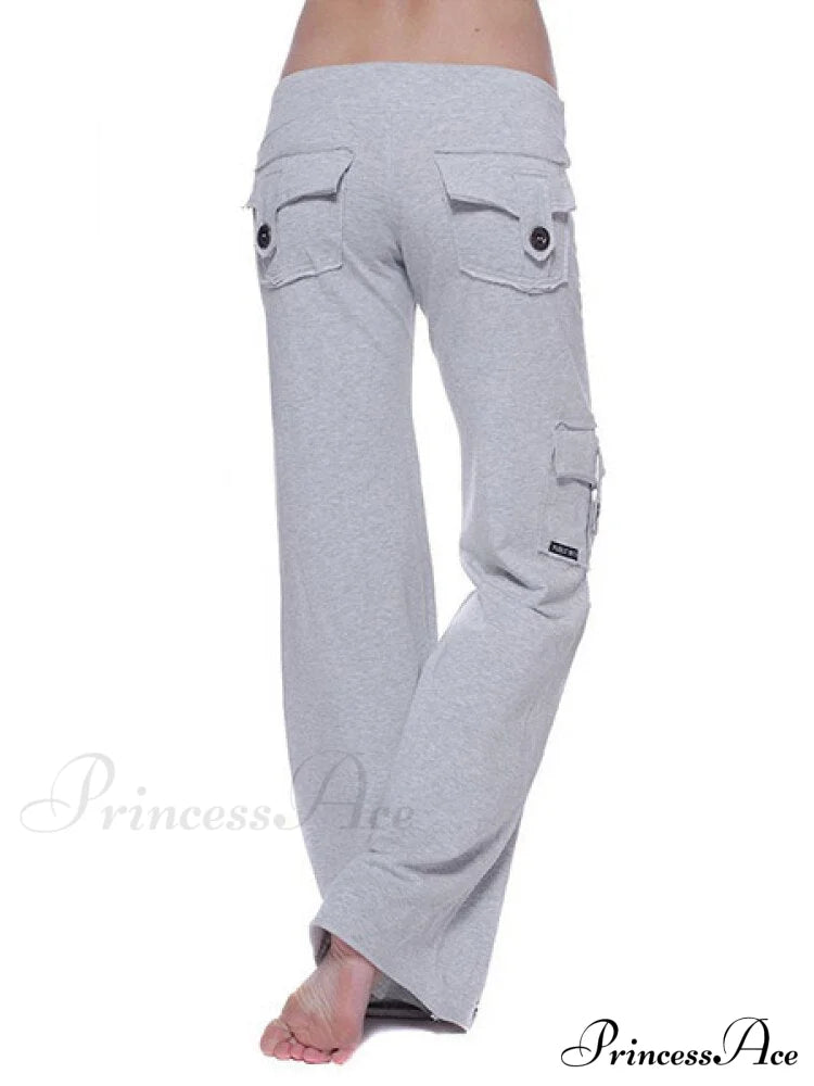 Solid Color Cargo Jogger Drawstring Elastic Waist Trousers