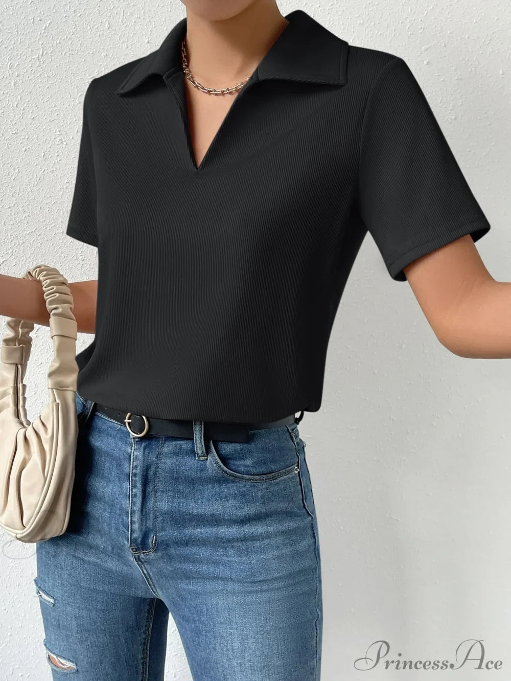 Solid Ribbed Knit Tee