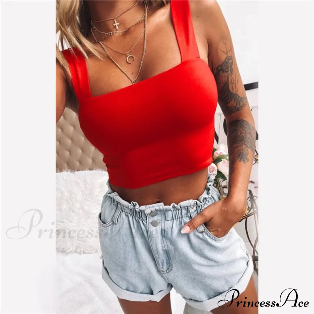 Vest Off Shoulder Knitted Candy Colors Crop Tops