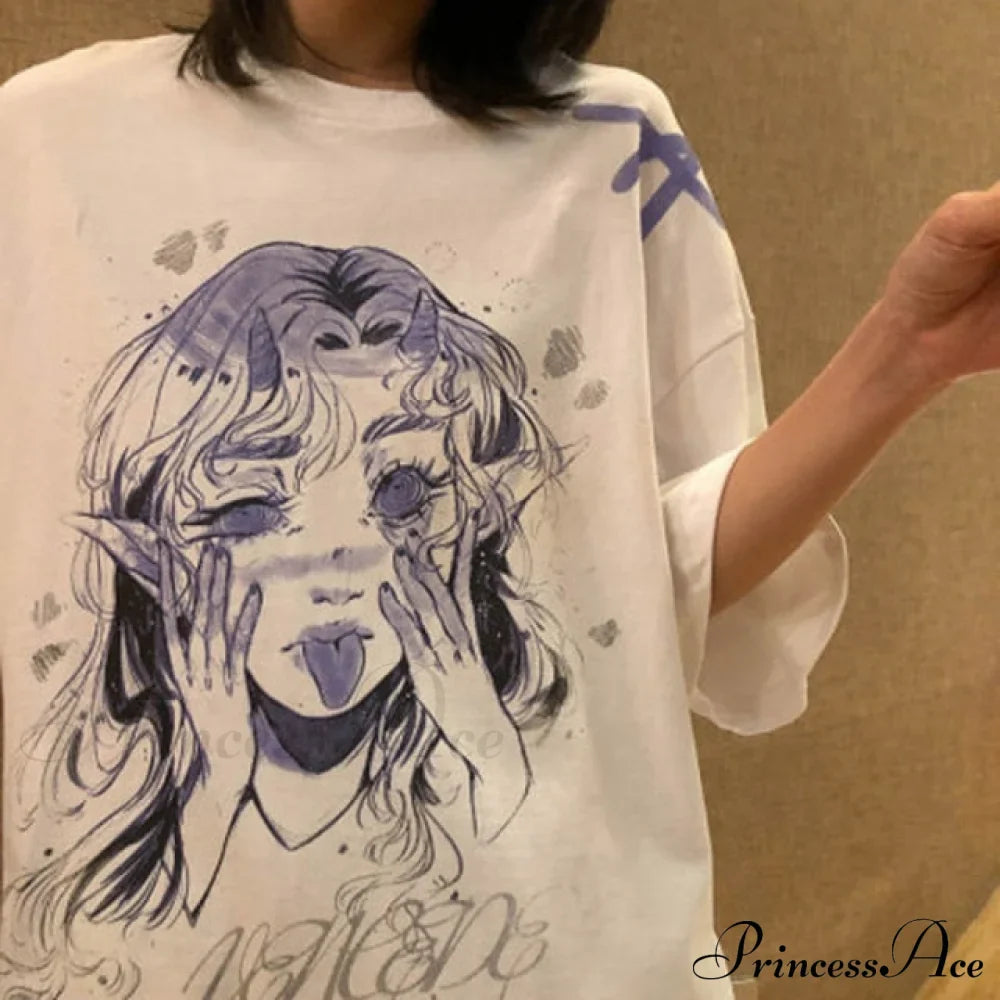 White Cartoon Female Kawaii Tops Tee