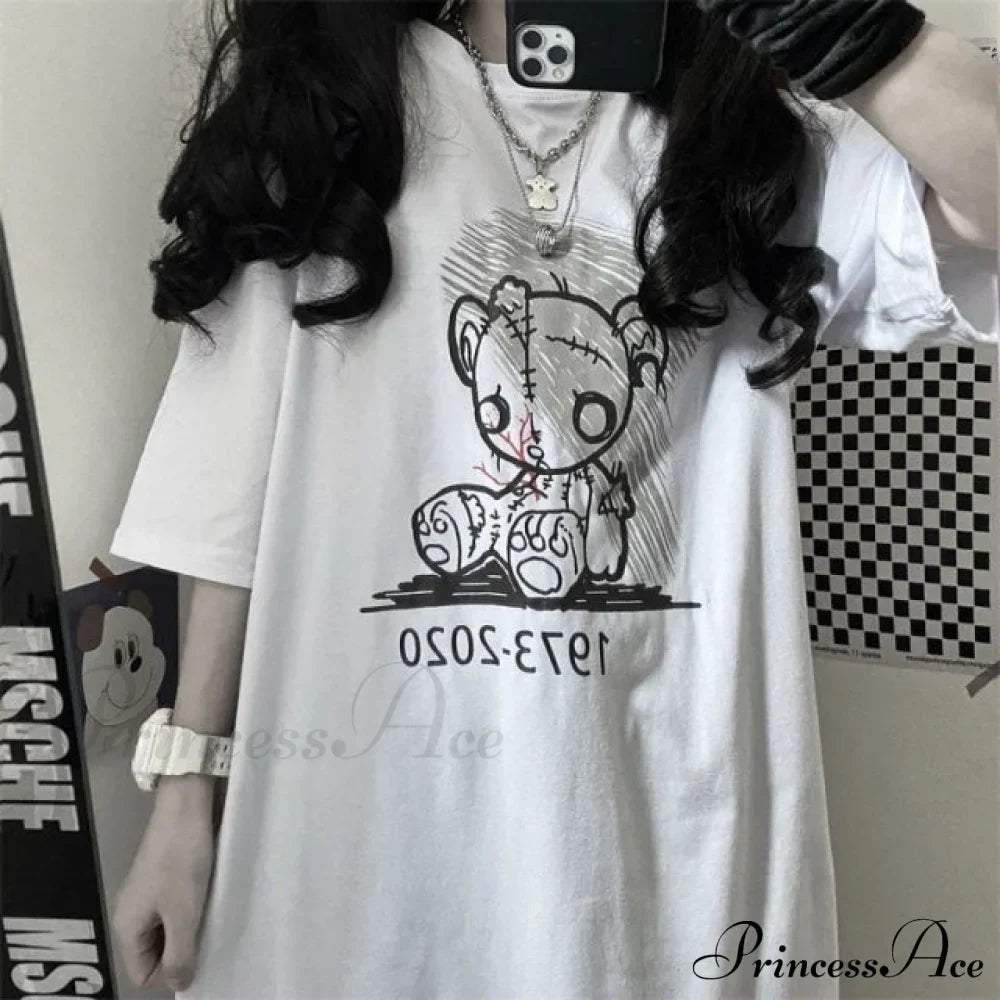 White Cartoon Female Kawaii Tops Tee