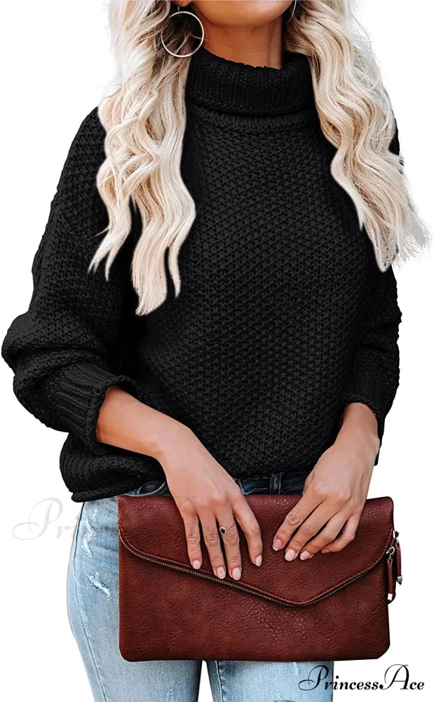 Women Turtleneck Batwing Sleeve Casual Oversized Sweater