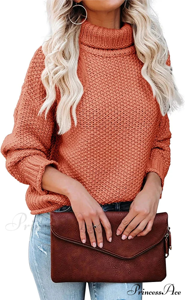 Women Turtleneck Batwing Sleeve Casual Oversized Sweater