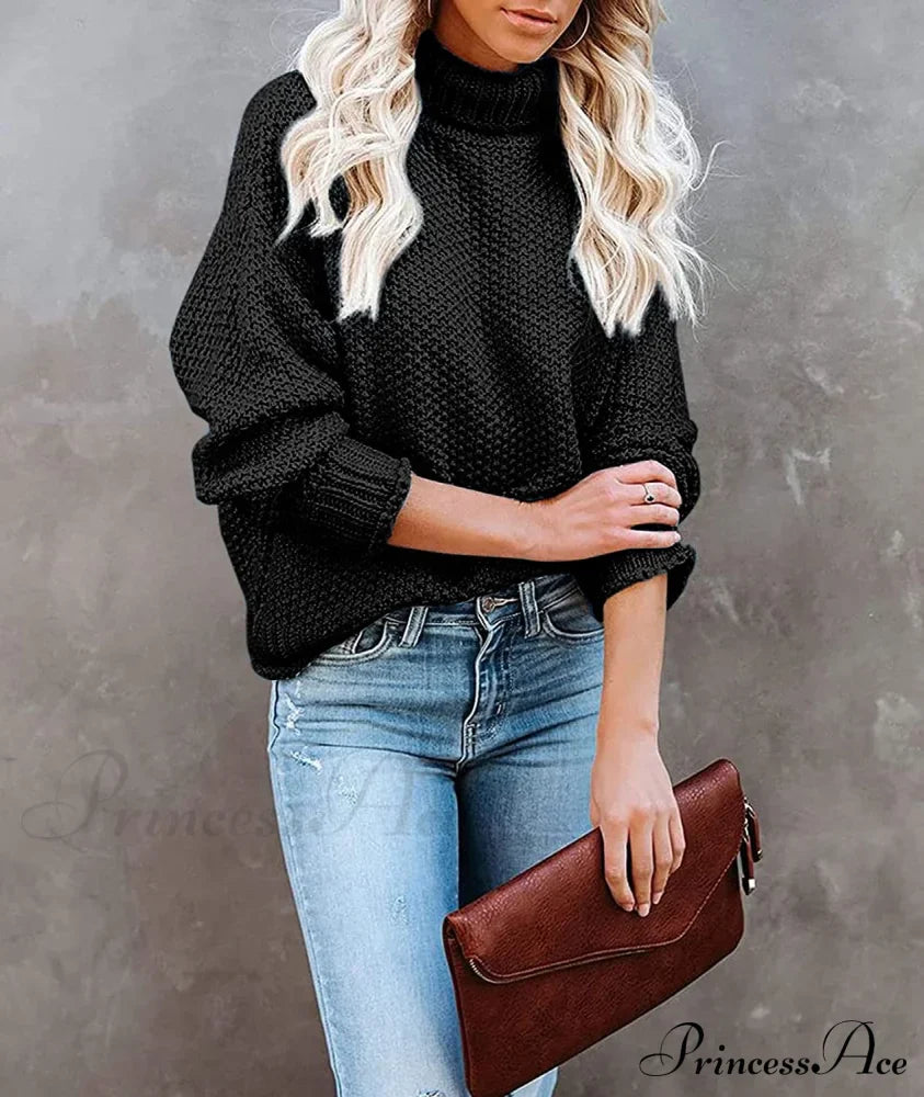 Women Turtleneck Batwing Sleeve Casual Oversized Sweater