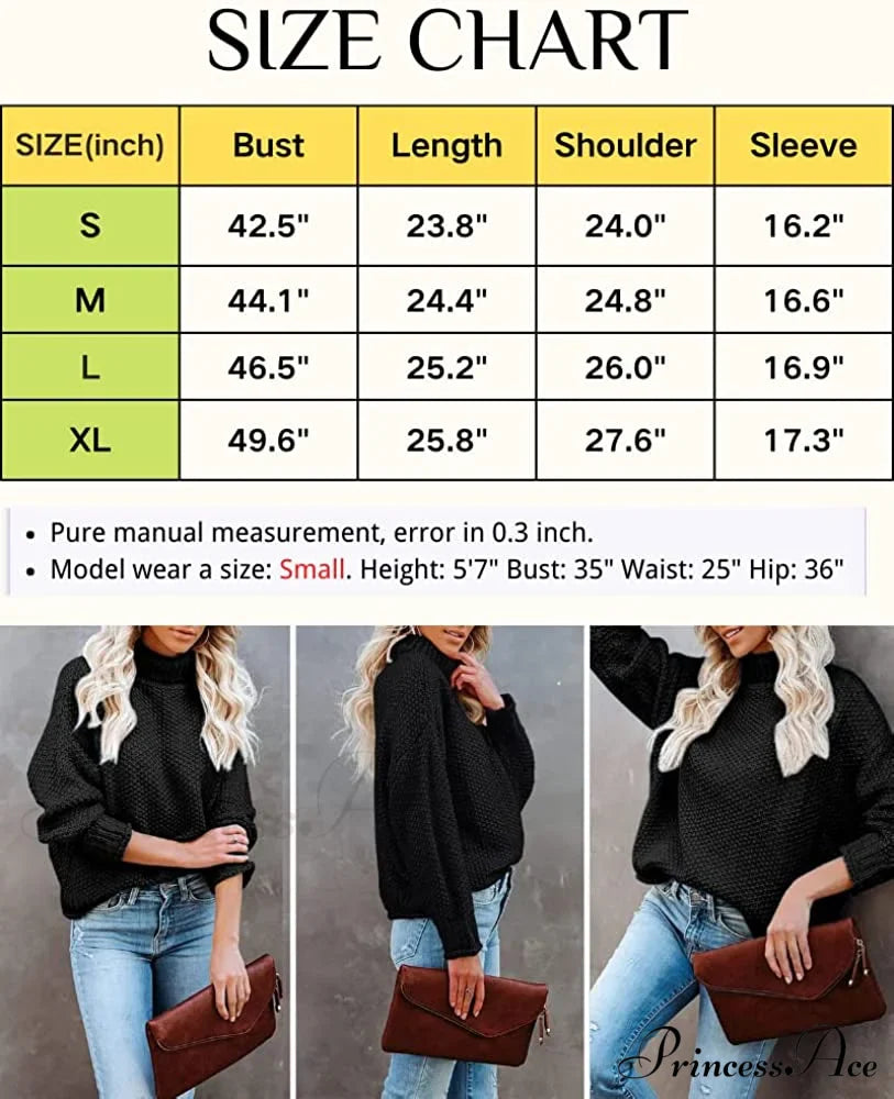 Women Turtleneck Batwing Sleeve Casual Oversized Sweater