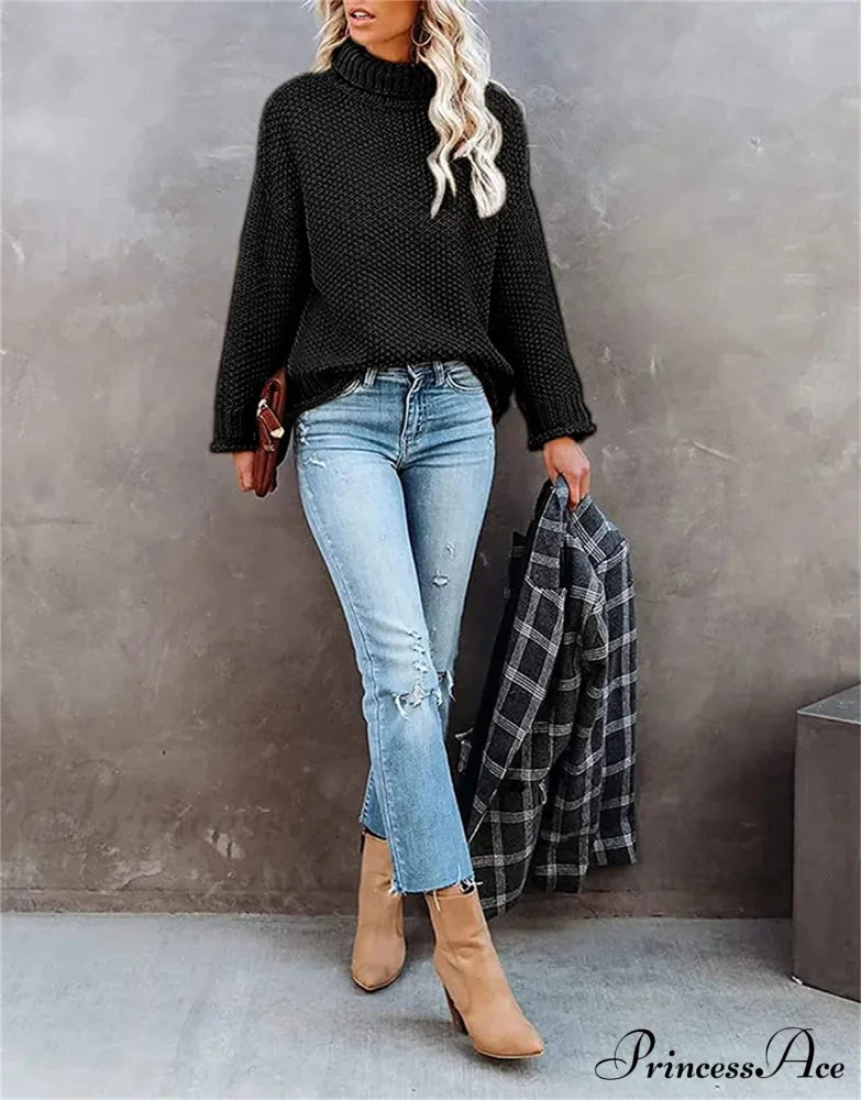 Women Turtleneck Batwing Sleeve Casual Oversized Sweater