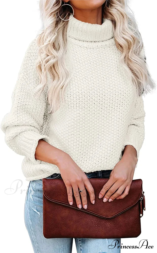 Women Turtleneck Batwing Sleeve Casual Oversized Sweater