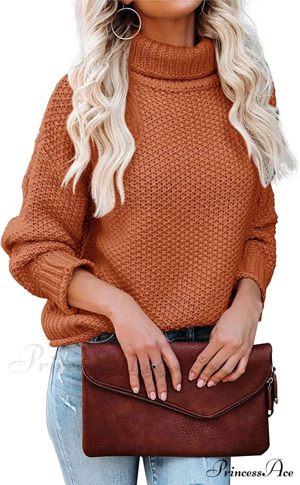 Women Turtleneck Batwing Sleeve Casual Oversized Sweater