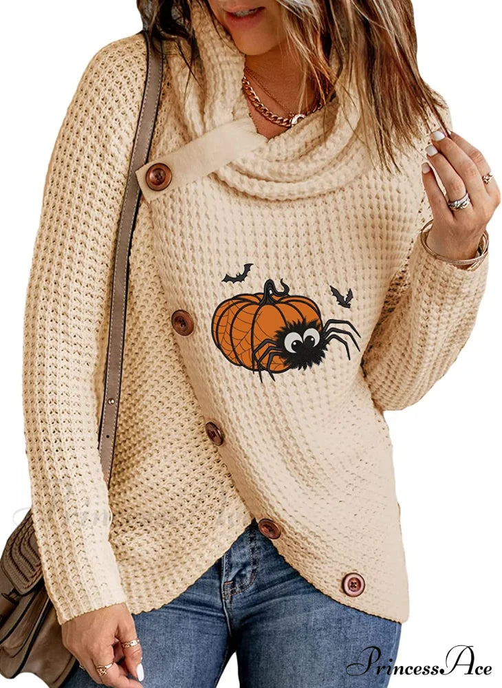 Womens Button Cowl Neck Long Sleeve Asymmetric Wrap Sweater