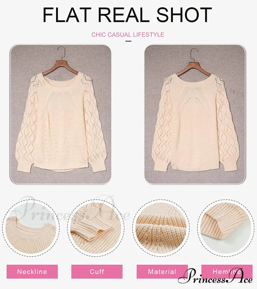Women's Casual Long Sleeve Crewneck Crochet Sweater