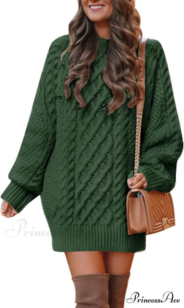 Women's Crewneck Long Sleeve Cable Knit Sweater Dress