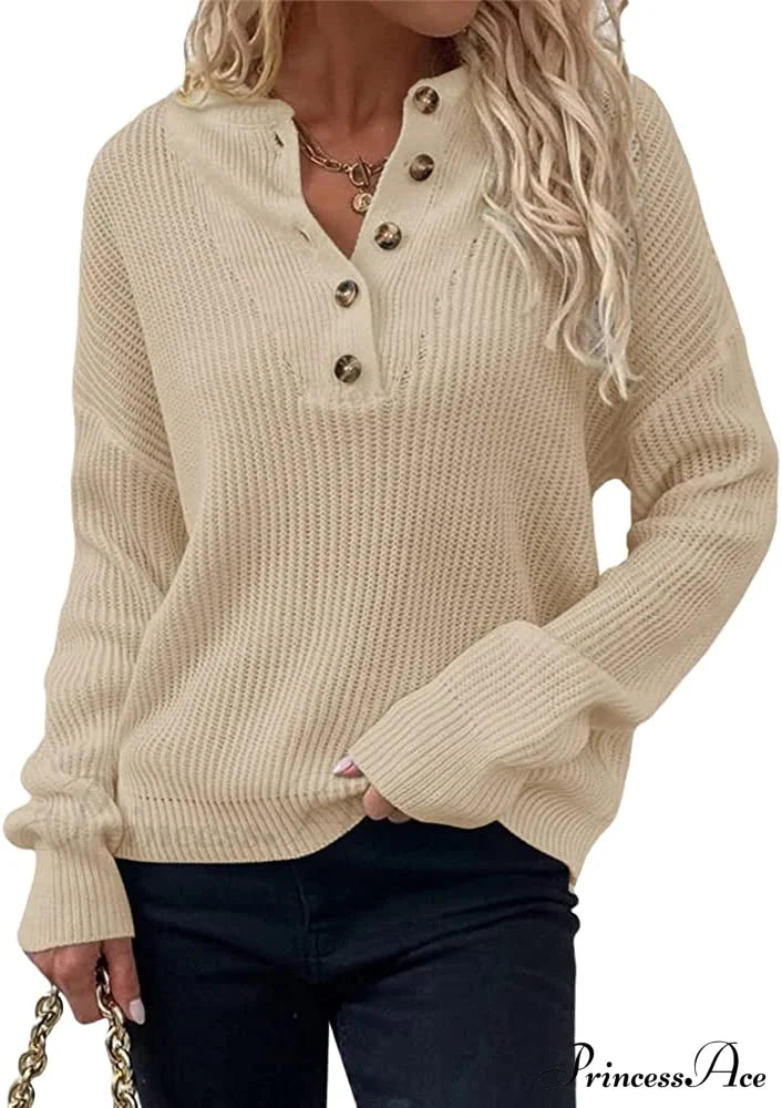 Women's  Loose Button V Neck Long Sleeve Sweater