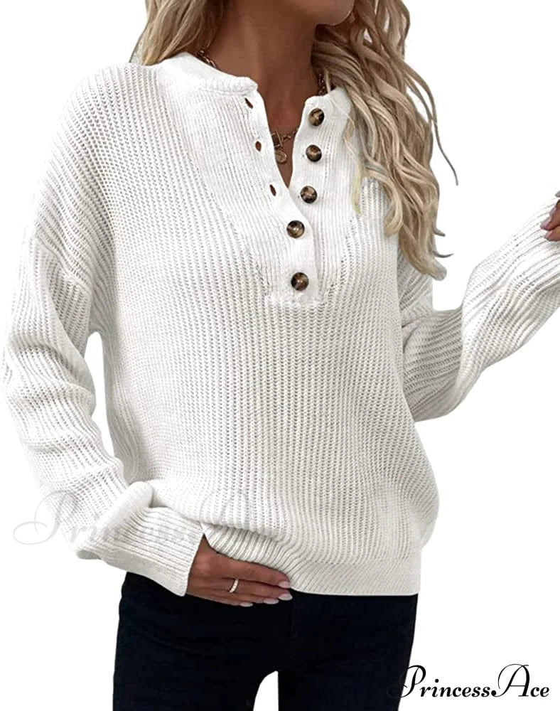 Women's  Loose Button V Neck Long Sleeve Sweater