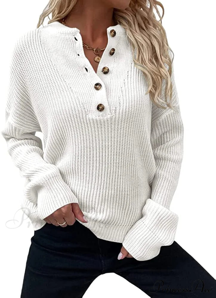 Women's  Loose Button V Neck Long Sleeve Sweater