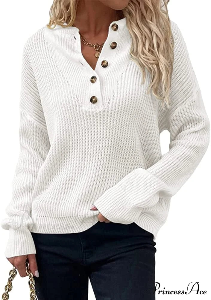 Women's  Loose Button V Neck Long Sleeve Sweater