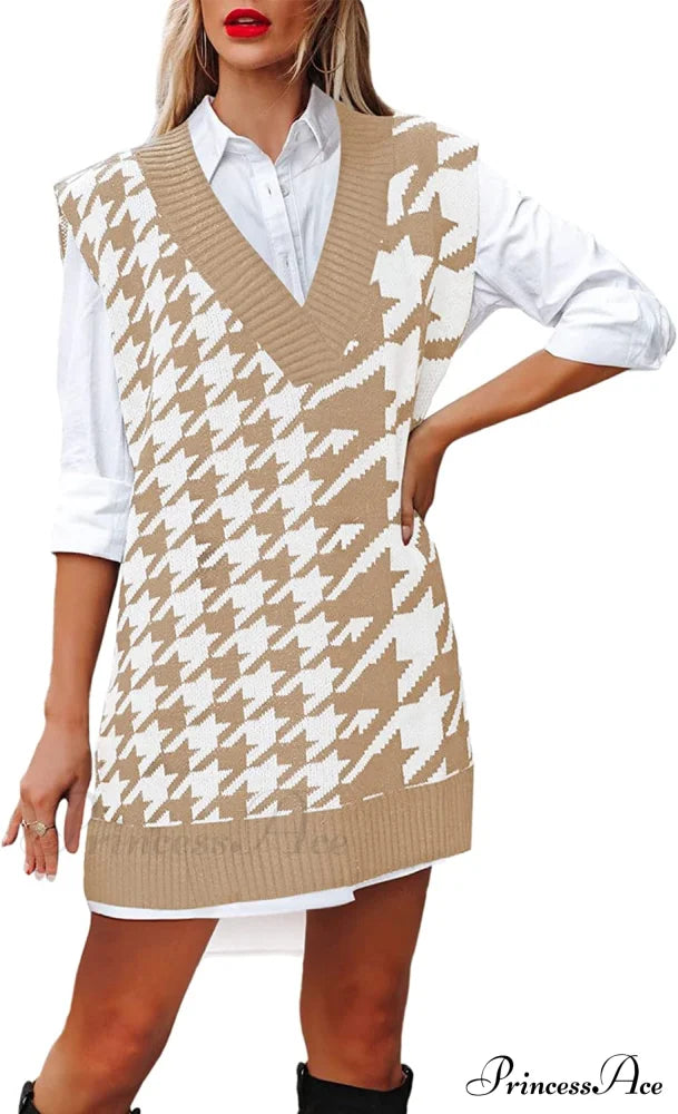 Women's Oversized V Neck Knit Sweater Vest Tunic Sleeveless Pullover Top