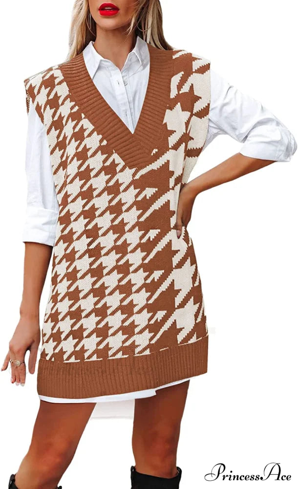 Women's Oversized V Neck Knit Sweater Vest Tunic Sleeveless Pullover Top