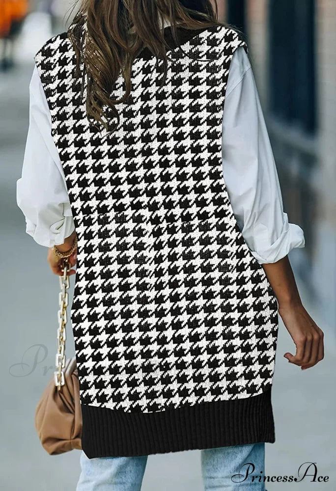 Women's Oversized V Neck Knit Sweater Vest Tunic Sleeveless Pullover Top