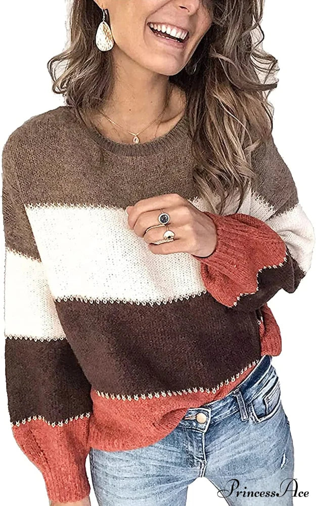 Women's Stripe Sweaters Color Block Long Sleeve Pullover